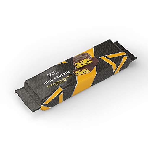 Marca Amazon- Amfit Nutrition Barra de proteína baja en azúcar (19,8gr proteina - 2.1gr azúcar) - chocolate y naranja - Pack de 12 (12x60g)