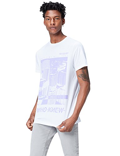 Marca Amazon - find. Camiseta con Estampado para Hombre, Blanco (White), M, Label: M