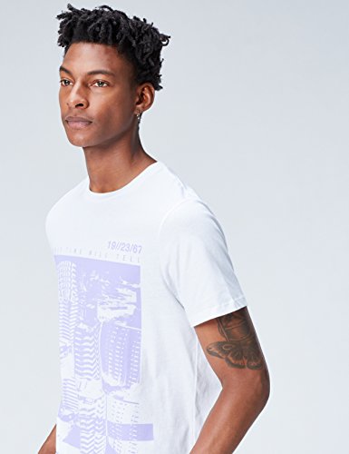 Marca Amazon - find. Camiseta con Estampado para Hombre, Blanco (White), M, Label: M