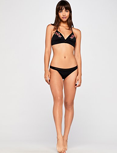 Marca Amazon - IRIS & LILLY Top de Bikini con Flores Mujer, Negro (Nero), L, Label: L