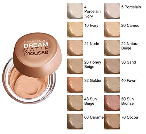 Maybelline New York - Dream Mat Mousse, Base de Maquillaje en Mousse, Tono 32 Dorado