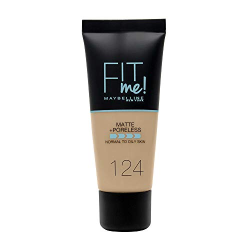 Maybelline New York - Fit Me, Base de Maquillaje Mate Afina Poros, Tono 124 Soft Sand - 30 ml