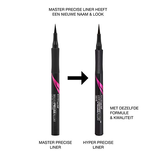 Maybelline New York Hyper Precise All Day Delineador de Ojos Waterproof, Color Negro - 9 g