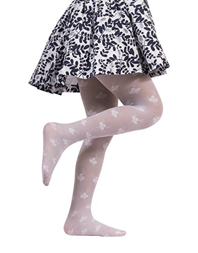 MEDIAS PARA NIÑA | PANTY CON ESTAMPADO FLORAL | 25 DEN | BLANCO | 2/3, 4/6, 6/8, 8/10, 10/12, 12/14 AÑOS | CALCETERÍA ITALIANA | (10/12 AÑOS)