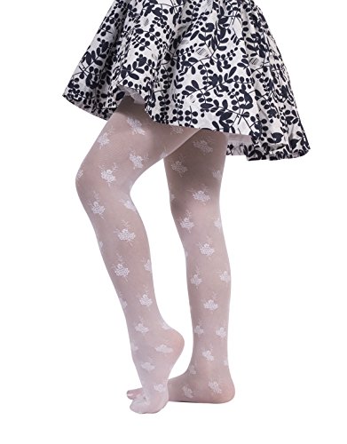 MEDIAS PARA NIÑA | PANTY CON ESTAMPADO FLORAL | 25 DEN | BLANCO | 2/3, 4/6, 6/8, 8/10, 10/12, 12/14 AÑOS | CALCETERÍA ITALIANA | (10/12 AÑOS)