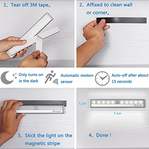 Mercase LED Sensor Luz del Armario USB Recargable Magnético Stick-on Anywhere