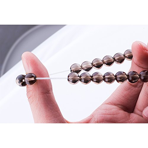 MetJakt Natural 8mm Piedras Preciosas Curación Crystal Stretch Moldeado Pulsera Brazalete con Plata de Ley 925 Doble Felicidad Colgante (Rauchquarz)