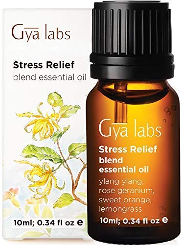 Mezcla de aceites esenciales para aliviar el estrés - Grado terapéutico para difusor, mente de almeja y relajación - Ylang Ylang, naranja dulce, hierba de limón, geranio rosa - 10 ml (0,34 oz)