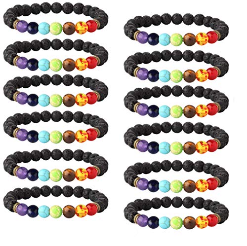 Milacolato 6-12PCS Pulsera de Piedra de Lava Chakras Bead Pulsera de Piedra Natural Pulsera Difusora de Aceite