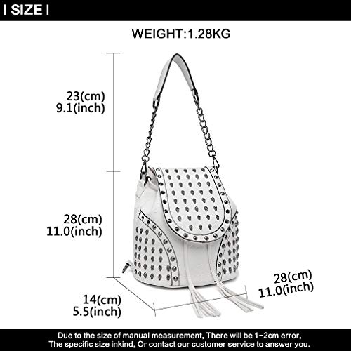 Miss Lulu Mochila de Moda Bolsos para Mujer Correa para el Hombro con Cadena Cráneos en Relieve con Tachuelas de Cuero de Imitación