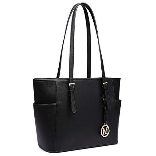 Miss Lulu Mujer Bolso Tote Mano Bolso Hombro Señora Tote Piel Sintética (Noir)