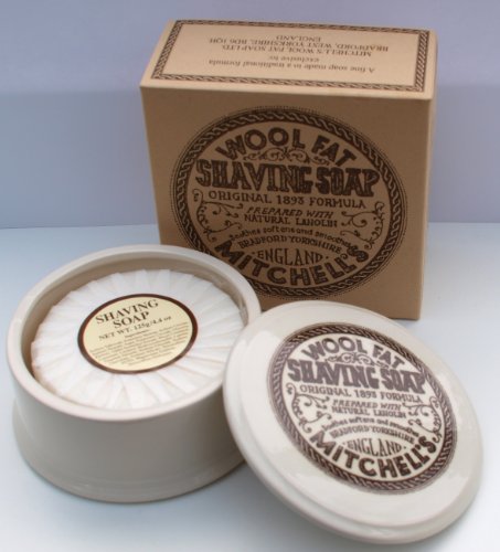 Mitchell's Ceramic Shaving Bowl and Wool Fat Lanolin Shaving Soap