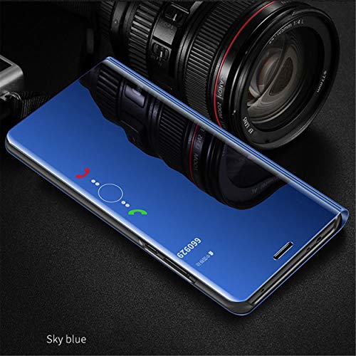 MLOTECH Compatibles Funda para Samsung S9 Plus,Funda + Protector de Pantalla Flip Clear View Translúcido Espejo Standing Cover Slim Fit Anti-Shock Anti-Rasguño Mirror Cubierta Azul Cielo