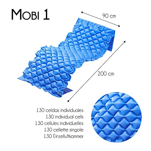 Mobiclinic, Mobi 1, Colchón antiescaras de aire alternante, con motor compresor, PVC médico ignífugo, para escaras de Grado I, 200 x 90 x 7, 130 celdas, color Azul