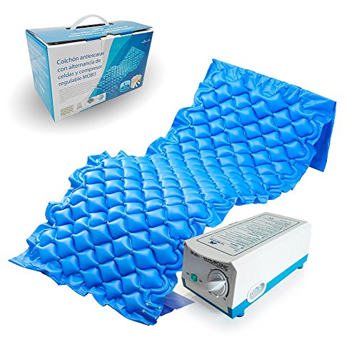 Mobiclinic, Mobi 1, Colchón antiescaras de aire alternante, con motor compresor, PVC médico ignífugo, para escaras de Grado I, 200 x 90 x 7, 130 celdas, color Azul