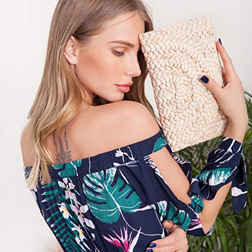 Monedero de Embrague de Paja Bolsos de Paja Mujer, JOSEKO Envelope Clutch Mujer Fiesta Bolso Mimbre Bolsa de Playa de Verano Bolso de Mano de Mujer Bolso de la Tarde de Las Boda del para la Muchacha