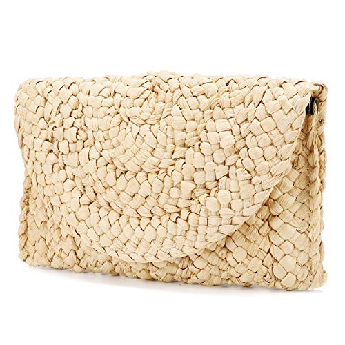 Monedero de Embrague de Paja Bolsos de Paja Mujer, JOSEKO Envelope Clutch Mujer Fiesta Bolso Mimbre Bolsa de Playa de Verano Bolso de Mano de Mujer Bolso de la Tarde de Las Boda del para la Muchacha