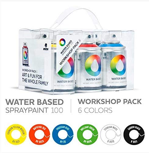 Montana Colors Pack Spray Water Based 6 Main Colors - Spray a Base de Agua, 100 ml, Set de 6 Piezas