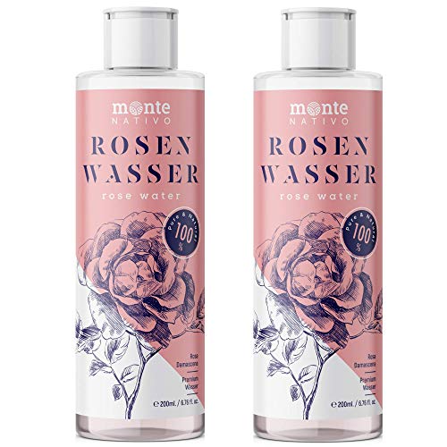 MonteNativo Agua de Rosas Natural 2x200ml – Hidrolato de Rosas 100% Puro Doble Destilado por Vapor Ideal Como Tónico Facial, Relajante, Calmante, Antiedad - Agua Floral Para Iluminar Piel y Cabello