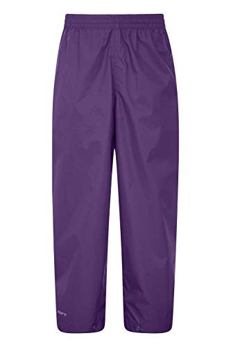 Mountain Warehouse Protectores Impermeables para niños Pakka - Pantalón con Costuras Selladas - Tobillo Ajustable - Pantalones Plegables para Lluvia - para la Escuela Morado 152