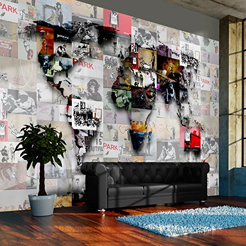 murando Fotomurales 300x210 cm XXL Papel pintado tejido no tejido Decoración de Pared decorativos Murales moderna Diseno Fotográfico Mapamundi Abstraccion Banksy Graffiti k-C-0055-a-b