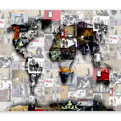 murando Fotomurales 300x210 cm XXL Papel pintado tejido no tejido Decoración de Pared decorativos Murales moderna Diseno Fotográfico Mapamundi Abstraccion Banksy Graffiti k-C-0055-a-b