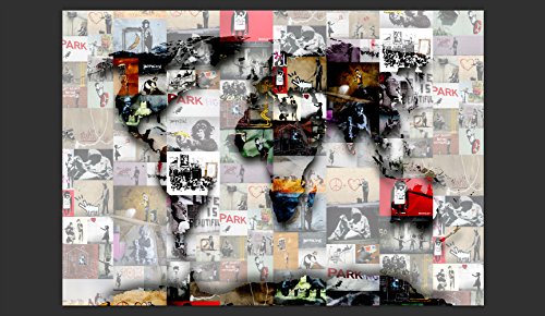 murando Fotomurales 300x210 cm XXL Papel pintado tejido no tejido Decoración de Pared decorativos Murales moderna Diseno Fotográfico Mapamundi Abstraccion Banksy Graffiti k-C-0055-a-b