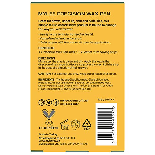 Mylee Lápiz de Precisión para Cera - Listo para Usar, Kit de Depilación Casera Rápida y Fácil con Tiras para Depilación de Bigote y Cara, Sin Parabenos, Define, Arregla y Da Forma a las Cejas