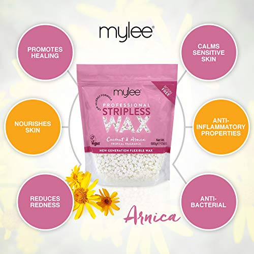 Mylee Professional Perlas de Cera Depilatoria 500g, Bolitas de Cera Depilatoria para Usar Sin Bandas, Cera Depilatoria Sin Dolor para Cuerpo, Cara e Ingles (Coco y Árnica)