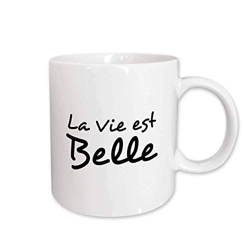 N\A mug_185024_2 La Vie EST Belle La Vida es Hermosa en francés Taza de cerámica con Texto en Blanco y Negro