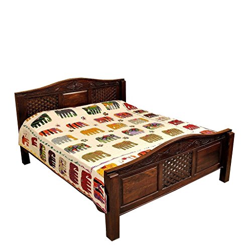 NANDNANDINI- Hermosa colcha Amarosi para cama individual de 90' x 60' algodón kantha/aplique hecho a mano en Jaipur India (1, Twin)