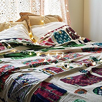 NANDNANDINI- Hermosa colcha Amarosi para cama individual de 90' x 60' algodón kantha/aplique hecho a mano en Jaipur India (1, Twin)