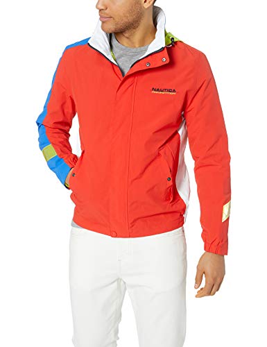 Nautica RAINBREAKER Color Block JKT Chaqueta Deportiva, Rojo (6ey Fire Red 6ey), Large (Tamaño del Fabricante:L) para Hombre