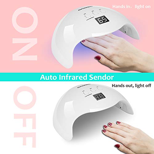 NAVANINO Lámpara Secadora de Uñas LED/UV para Esmalte de Uñas de Gel, Curado Luz en 3 modos para tiempo, Modo de calor bajo 99s y Pantalla LCD. Para Manicura/Pedicura Nail Art en el Hogar ect (40W)