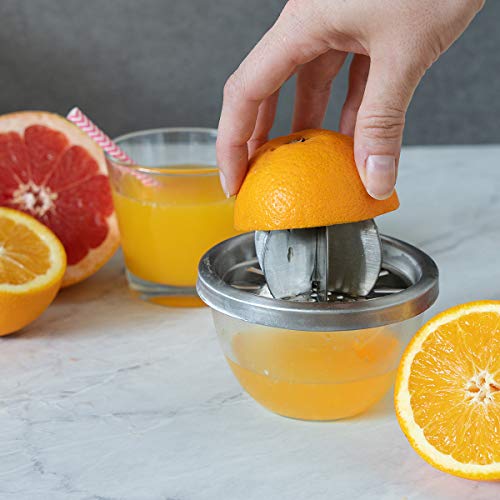 Navaris Exprimidor Manual de Acero Inoxidable - Exprimidor de cítricos para zumos - Prensa de Mano para limón, Lima, Naranja Pomelo - Diámetro 10CM