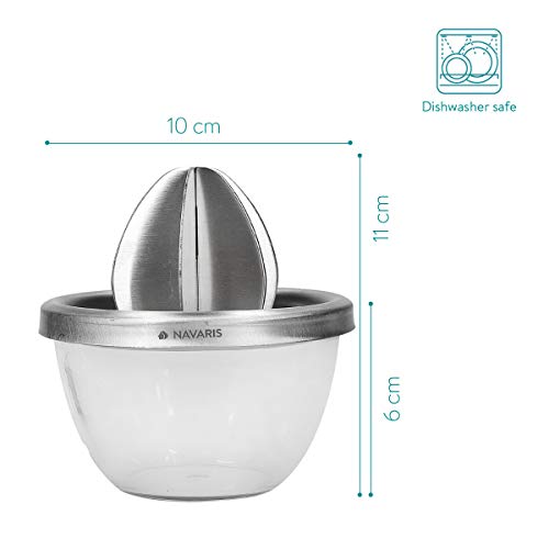 Navaris Exprimidor Manual de Acero Inoxidable - Exprimidor de cítricos para zumos - Prensa de Mano para limón, Lima, Naranja Pomelo - Diámetro 10CM