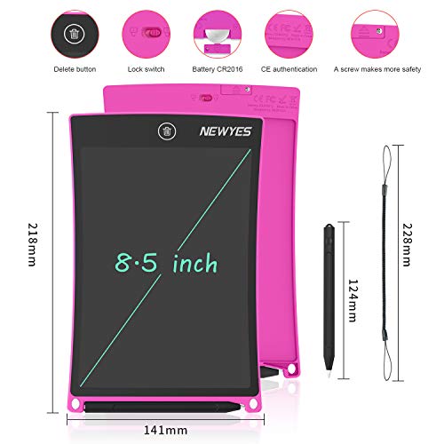 NEWYES 8,5" Tableta de Escritura LCD | Tablet para niños | Ideal como Pizarra Digital para Aprender a Leer y Escribir | Juguete Educativo (Rosa)