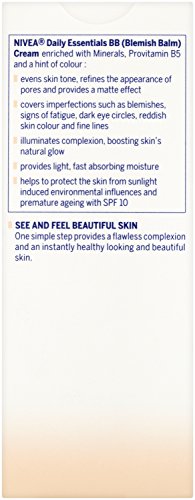 Nivea Diarios Esenciales BB Cream SPF 10 5 en 1 Beautifying Crema hidratante de Cara, 50 ml, luz, pack de 3