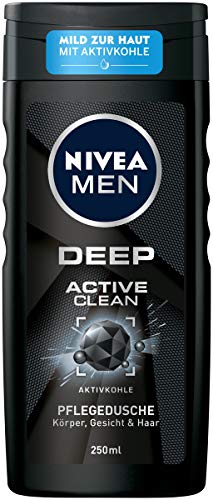 Nivea Men Deep Active Clean - Gel de ducha (250 ml), gel de ducha revitalizante con carbón activo, con pH hipoalergénico para cuerpo, cara y cabello