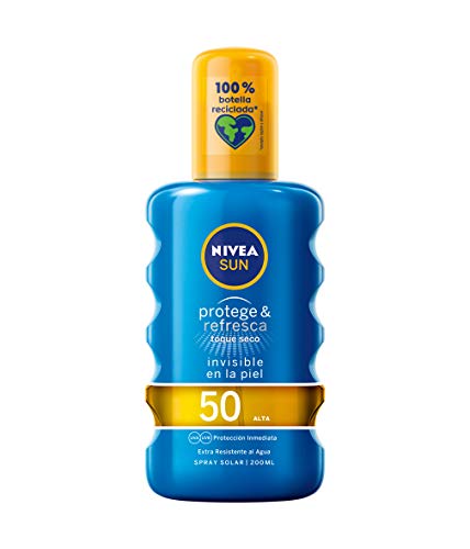 NIVEA SUN Protege & Refresca Spray Solar FP50 (1 x 200 ml), spray con protección UVA/UVB, protección solar alta invisible, refrescante y resistente al agua