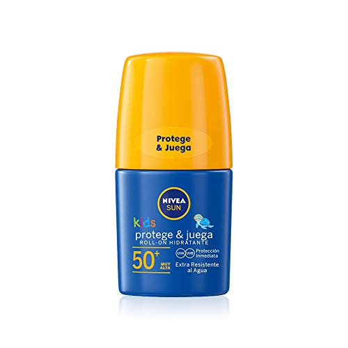 NIVEA SUN Roll-On Solar Niños Protege & Juega FP50+ (1 x 50 ml), protector solar roll-on para niños, crema solar resistente al agua, protección solar muy alta