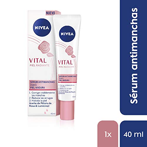 NIVEA VITAL Piel Radiante Sérum Antimanchas (1 x 40 ml), sérum facial antiarrugas, antimanchas e hidratante, sérum antiedad 3 en 1 para la piel madura