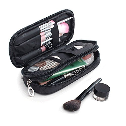 OFKPO Estuche para Maquillaje para Mujer, Organizador de Viaje con 2 Compartimentos, Funda de Viaje para Cosméticos Joyería/Labial/Cepillo de Sombra (Negro)