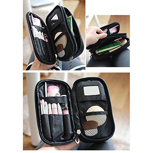 OFKPO Estuche para Maquillaje para Mujer, Organizador de Viaje con 2 Compartimentos, Funda de Viaje para Cosméticos Joyería/Labial/Cepillo de Sombra (Negro)