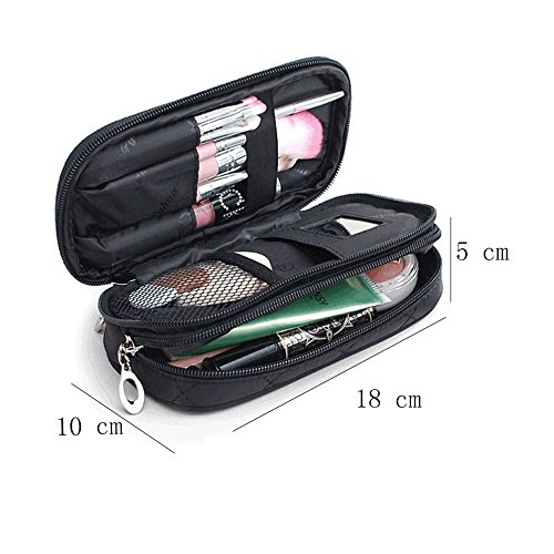 OFKPO Estuche para Maquillaje para Mujer, Organizador de Viaje con 2 Compartimentos, Funda de Viaje para Cosméticos Joyería/Labial/Cepillo de Sombra (Negro)