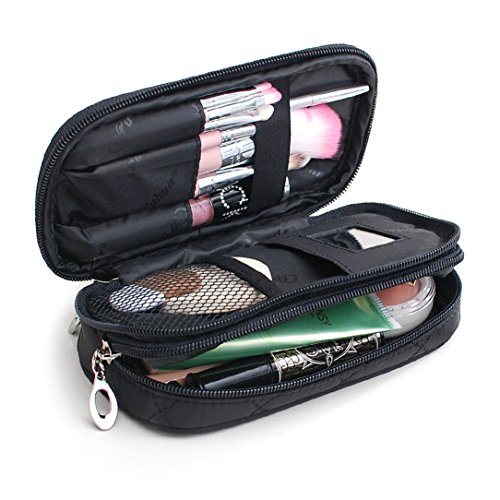 OFKPO Estuche para Maquillaje para Mujer, Organizador de Viaje con 2 Compartimentos, Funda de Viaje para Cosméticos Joyería/Labial/Cepillo de Sombra (Negro)