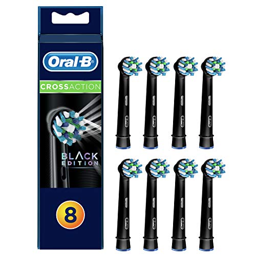 Oral-B CrossAction Black - Cabezales de Recambio, Pack de 8 Recambios para Cepillo Eléctrico Recargable, Cabezal Redondo con Diseño de Inspiración Profesional para Limpiar Diente por Diente, Negro