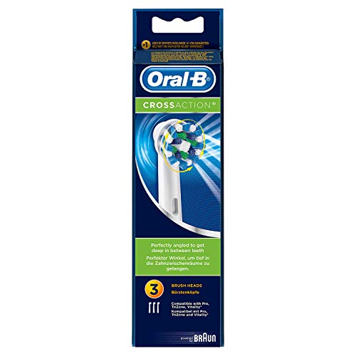 Oral-B Crossaction - Cabezal de Recambio, Set de 3 Recambios para Cepillo Eléctrico Recargable, Cabezal Redondeado con Diseño de Inspiración Profesional para Limpiar Diente por Diente, Blanco