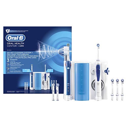 Oral-B PRO 2000 - Estación de Cuidado Bucal: Mango de Cepillo Eléctrico + Oxyjet Irrigador con Tecnología Braun, 4 Cabezales Oxyjet, 3 Cabezales de Recambio