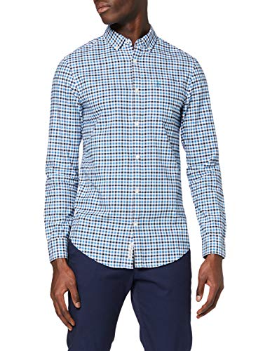 ORIGINAL PENGUIN Tattersal Camisa, Azul (Deep Water 421), X-Small (Talla del Fabricante: X Small) para Hombre